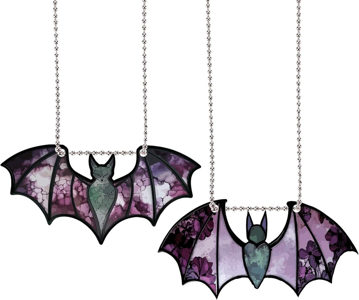 2 stuks vleermuis raamdecoratie Halloween hangende ornamenten met roestvrij staal vampier acryl prachtige hangers zonnevanger panelen voor thuiskantoor muur raam boom kunst opknoping