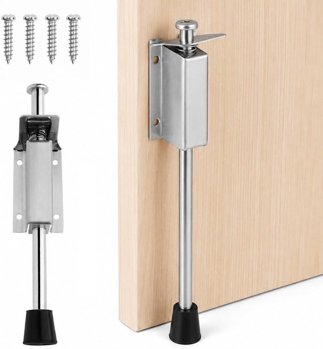 Deurstopper met Pedaal - Zilver - 250 mm - Roestvrij Staal en Rubber - Voor Garage en Binnendeuren