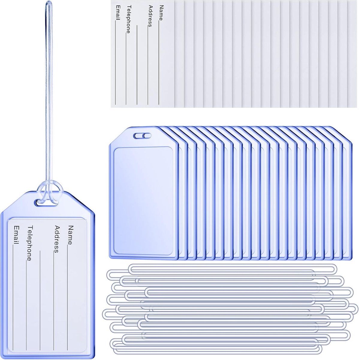 Bagagelabels – 20 Stuks Transparante PVC Kofferlabels – Waterbestendige ID Kaarthouders met Kaarten & Lussen – Naamlabels voor Koffer, Reistas & Rugzak