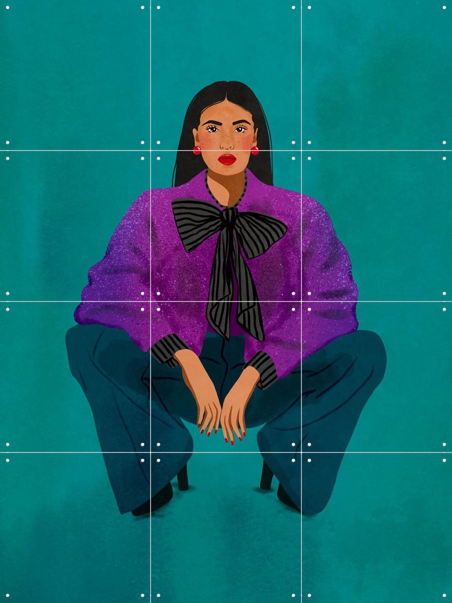 IXXI Woman With Bow, Raissa Oltmanns - 60 x 80 cm - Gratis ophangtool - Grote wanddecoratie en posters - Digitale Kunst, Abstract, Kleurrijk