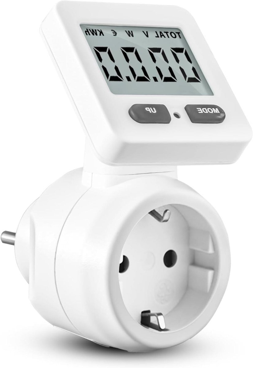 Stroommeter - Energiekostenmeter - Energieverbruik Meten - Draaibaar LCD Display - Tot 3680 Watt - Wit