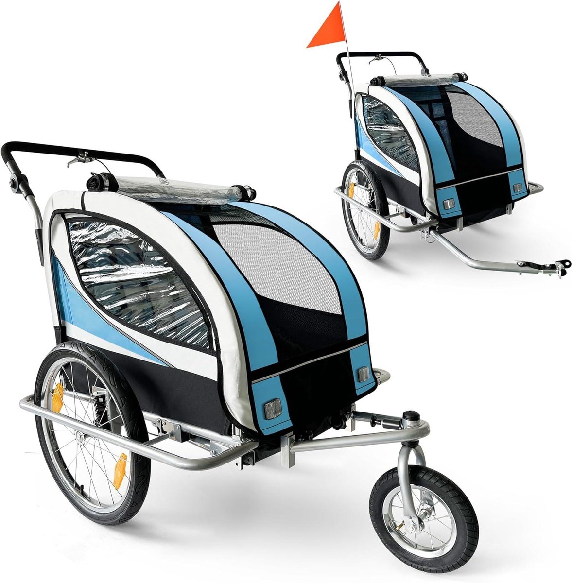 Fietskar Kinderen - Aanhanger Buggy - Veilig Vervoer - Geveerde Achteras - 2 Kinderen - Blauw Zwart