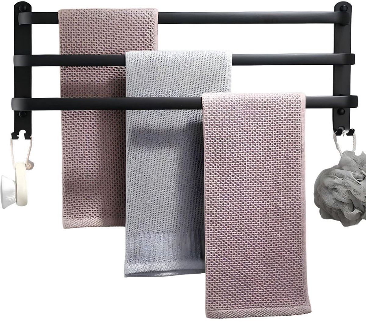 JCP® Handdoekrek - Handdoekrek Badkamer - Handdoekhouder - Zwart - 60cm x 9cm x 5cm