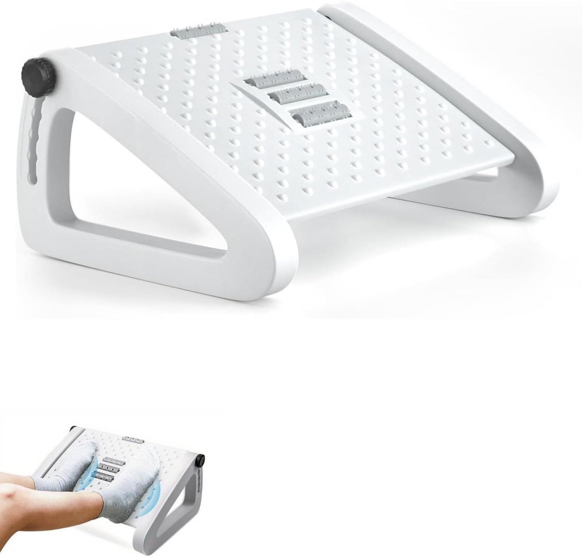 Verstelbare Voetensteun - Ergonomische Ondersteuning - Werkcomfort Verbeteren - Met Massagefunctie - 6 Hoogtestanden - Zwart