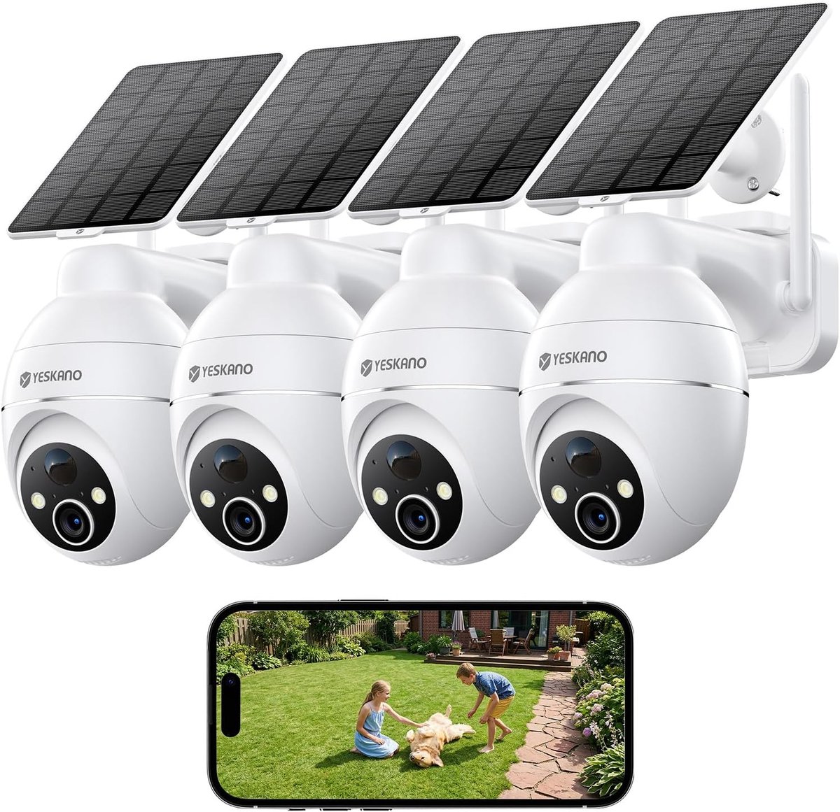 SnelShoppen - YESKANO 2K Bewakingscamera Wifi Draadloos Voor Buiten met Zonnepaneel, 360 Graden PTZ, Nachtzicht, PIR-detectie, Bidirectionele Audio, 4