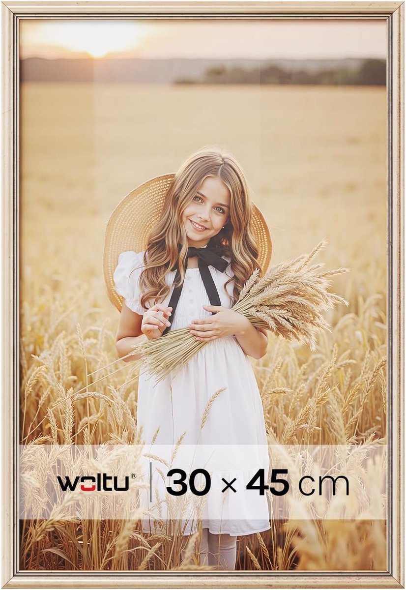 Fotolijst 30x45cm - Hout en glas - Gouden rand - Voor verticale of horizontale plaatsing - ShopVlot