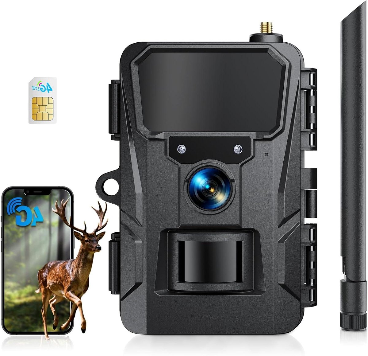 Mobiele Wildcamera - Trailcamera 4G LTE - Natuur Observeren - 0.2s Snelle Trigger - 2K 48MP - Zwart
