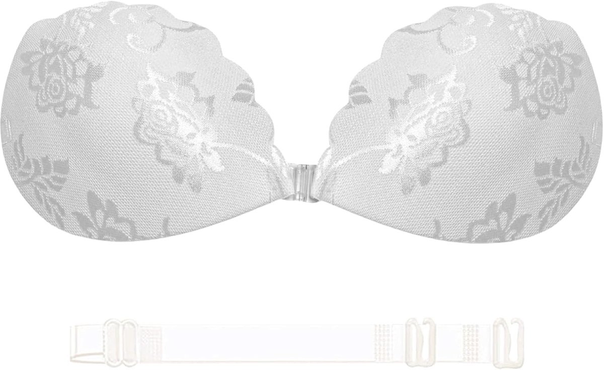 Kanten plakbeha zonder bandjes, onzichtbare push-up beha met kanten patroon, herbruikbare plakbeha voor dames