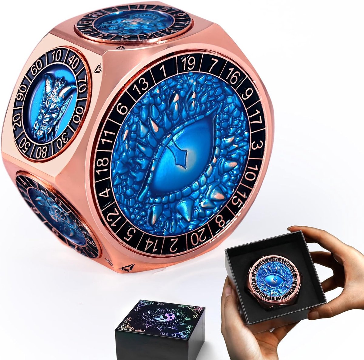 8-in-1 DND-dobbelstenenset, metalen spinnerdobbelstenen met twee D20, 3D-monsters en soepel draaimechanisme, ideaal voor rollenspellen, D en D (Dungeons and Dragons) dobbelstenen cadeau