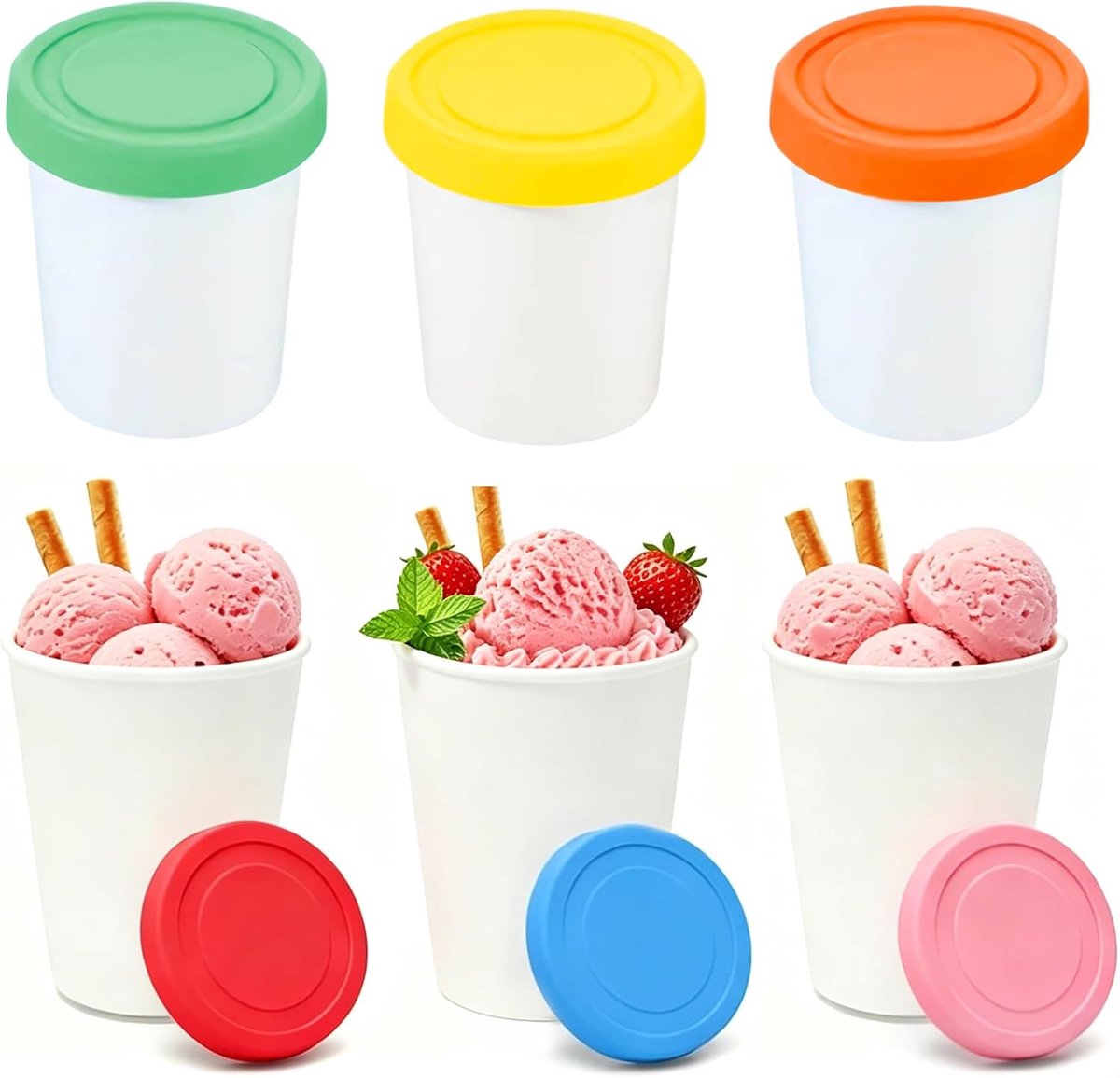 6 herbruikbare ijscontainers voor ijs, 250 ml, BPA-vrij, stapelbaar, geschikt voor pudding, mousse, yoghurt enz