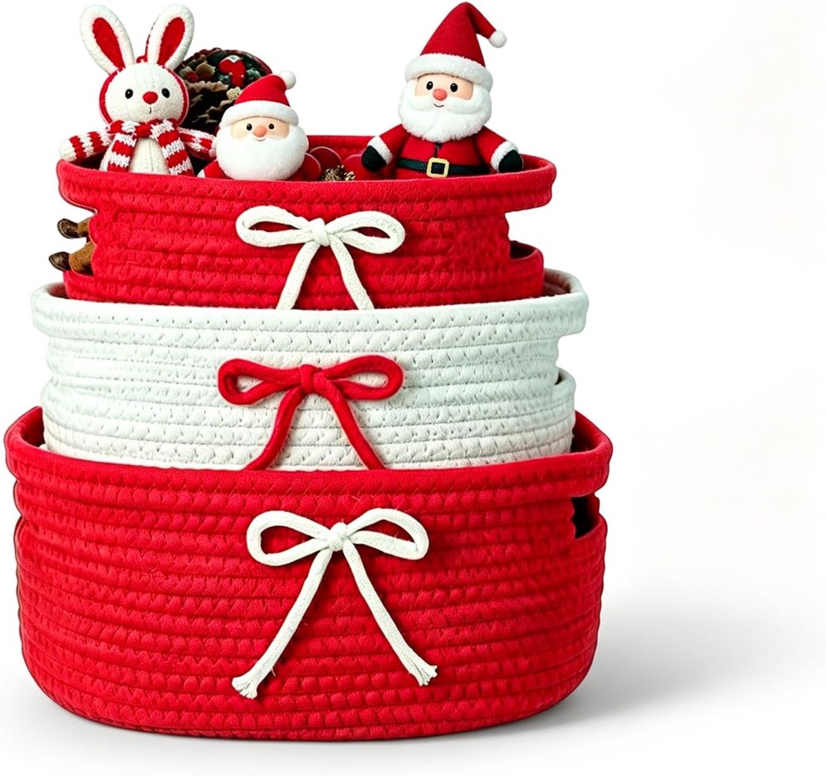 Set van 3 gevlochten opbergmanden met handvat, mandenset in 3 maten, decoratieve mand en geschenkmand, opbergbox voor badkamer, keuken, woonkamer, boho opbergmand (rood)