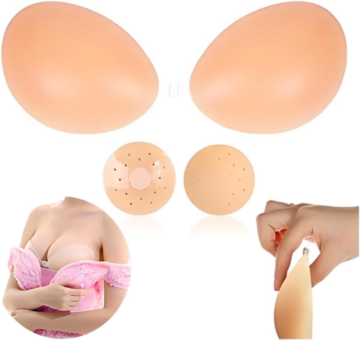 Plakbeha, onzichtbare push-upbeha, strapless beha, herbruikbare siliconen, geschikt voor alle soorten kleding, trouwjurken en bruidsmeisjesjurken - C