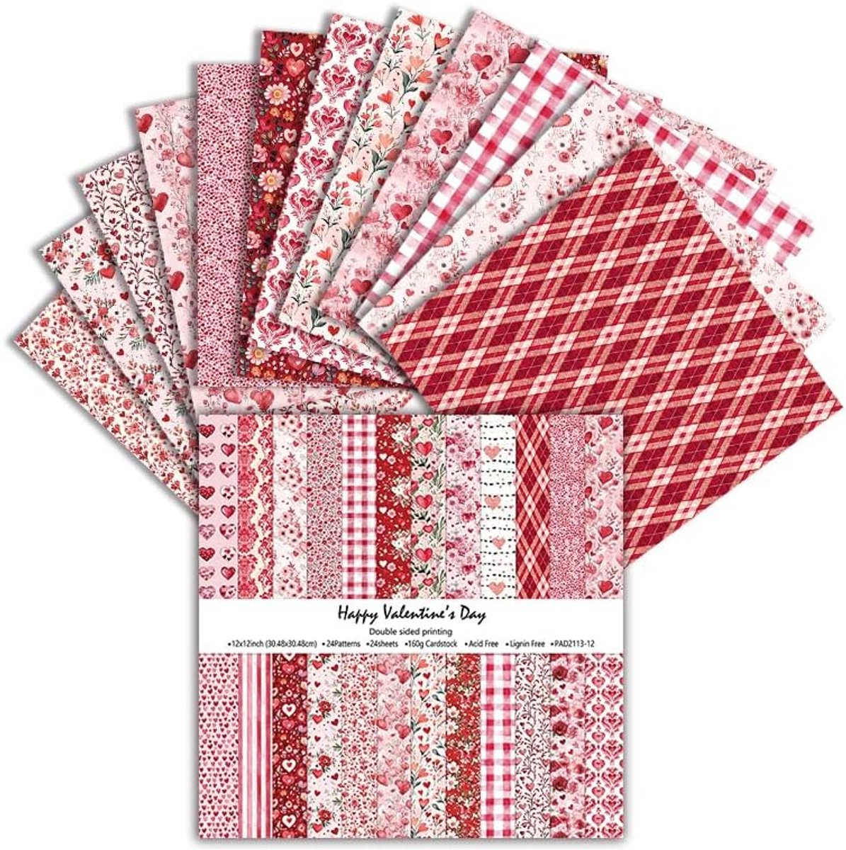 24 vellen, 15,2 x 15,2 cm, dubbelzijdig patroonpapier, decoratiepapierset, meerkleurig knutselpapier voor doe-het-zelf fotoalbum en scrapbook-decoratie (rood en roze, 15,2 cm)