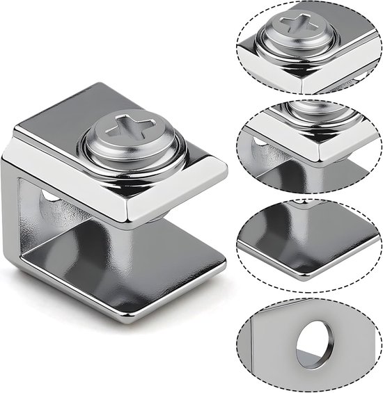 18 stuks glazen plankdragers, vierkante verdikte glashouders, verstelbare glasklemmen, zinklegering, glazen clip voor 3-8 mm dik glas, voor badkamer, woonkamer, open plaatsen — afbeelding 2