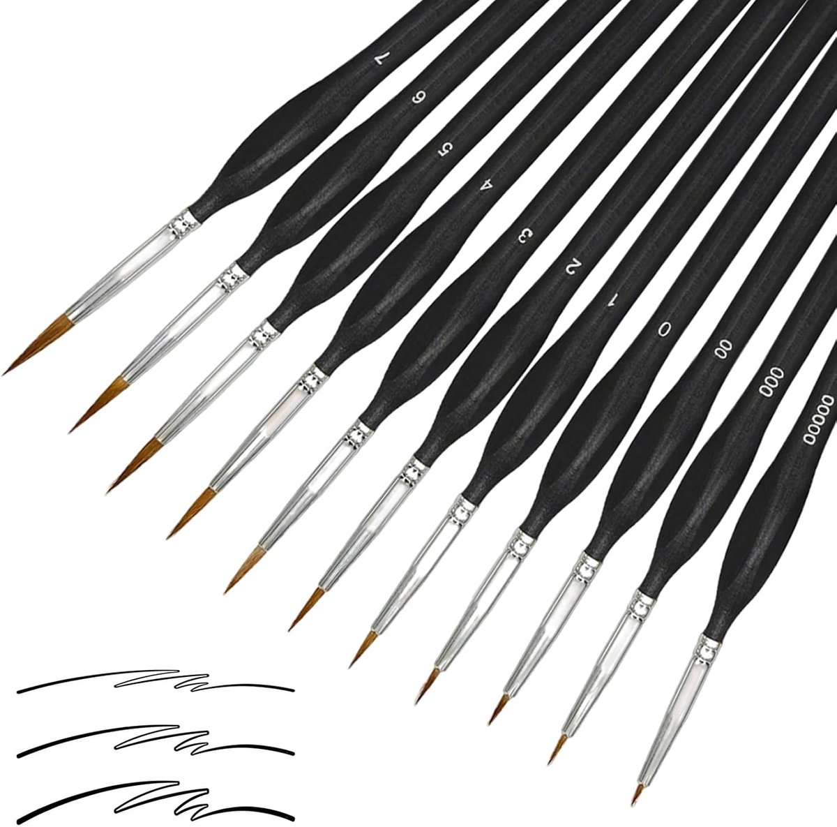 Set van 11 nylon penselen, penseelset, acrylverf, kunstenaarskwast, fijne detailkwast, aquarelpenseel voor acryl, aquarel, olie, gouache, steenschilders, volwassenen, kinderen