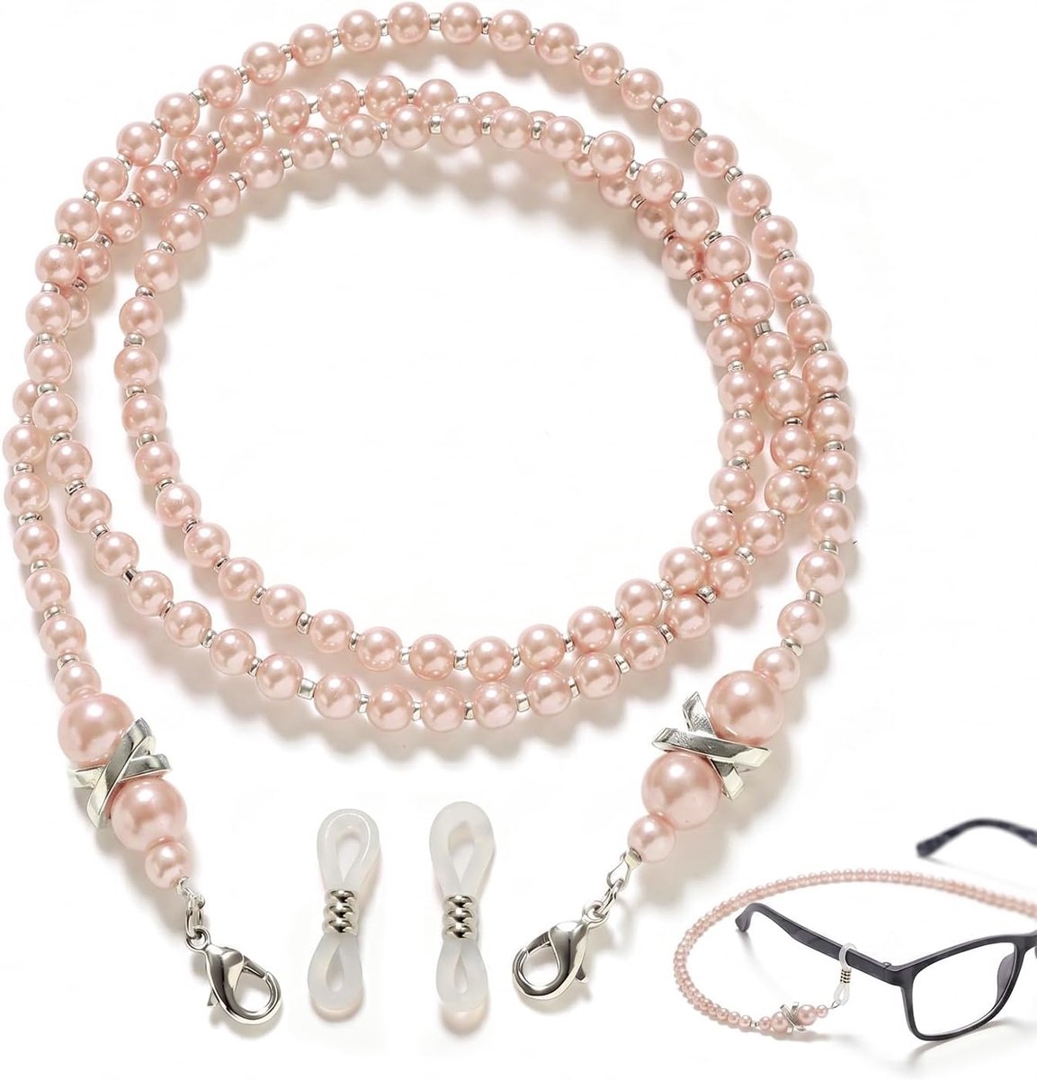 Brillenketting dames parels modern - roze parels brilketting voor bril & zonnebril - elegante brillenband dames modieus - brilketting dames roze parelketting brilaccessoires