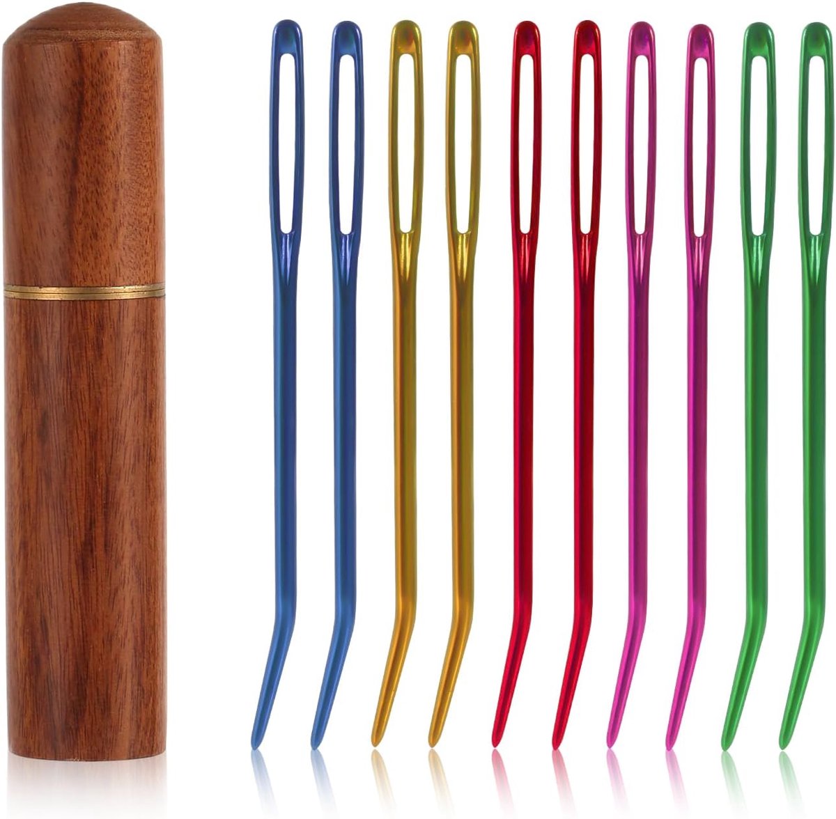 10st Naainaalden met Groot Oog Set, Garennaalden met Gebogen Punt Handbreinaalden Scherp Tapijtnaalden Borduurnaalden met Houten Naalddoos voor Haak/Garen/Stopprojecten