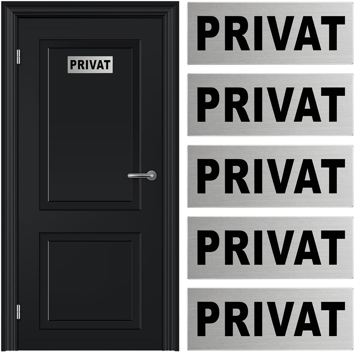 Privat, bord, deurbordje, waarschuwingsbord, aluminium bord, privé - set van 5, 16 x 6 cm, zelfklevend, weerbestendig, voor kantoor, winkel en privéruimtes