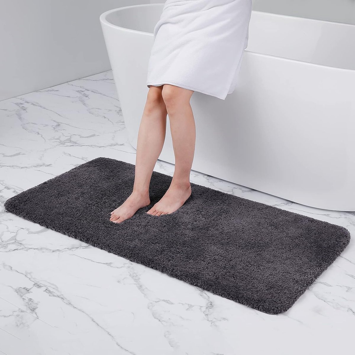 Badkamertapijt, antislip, wasbaar, badmat, zacht, wollig, badtapijt, hoogpolig, microvezel badmat - 60 x 120 cm, donkergrijs