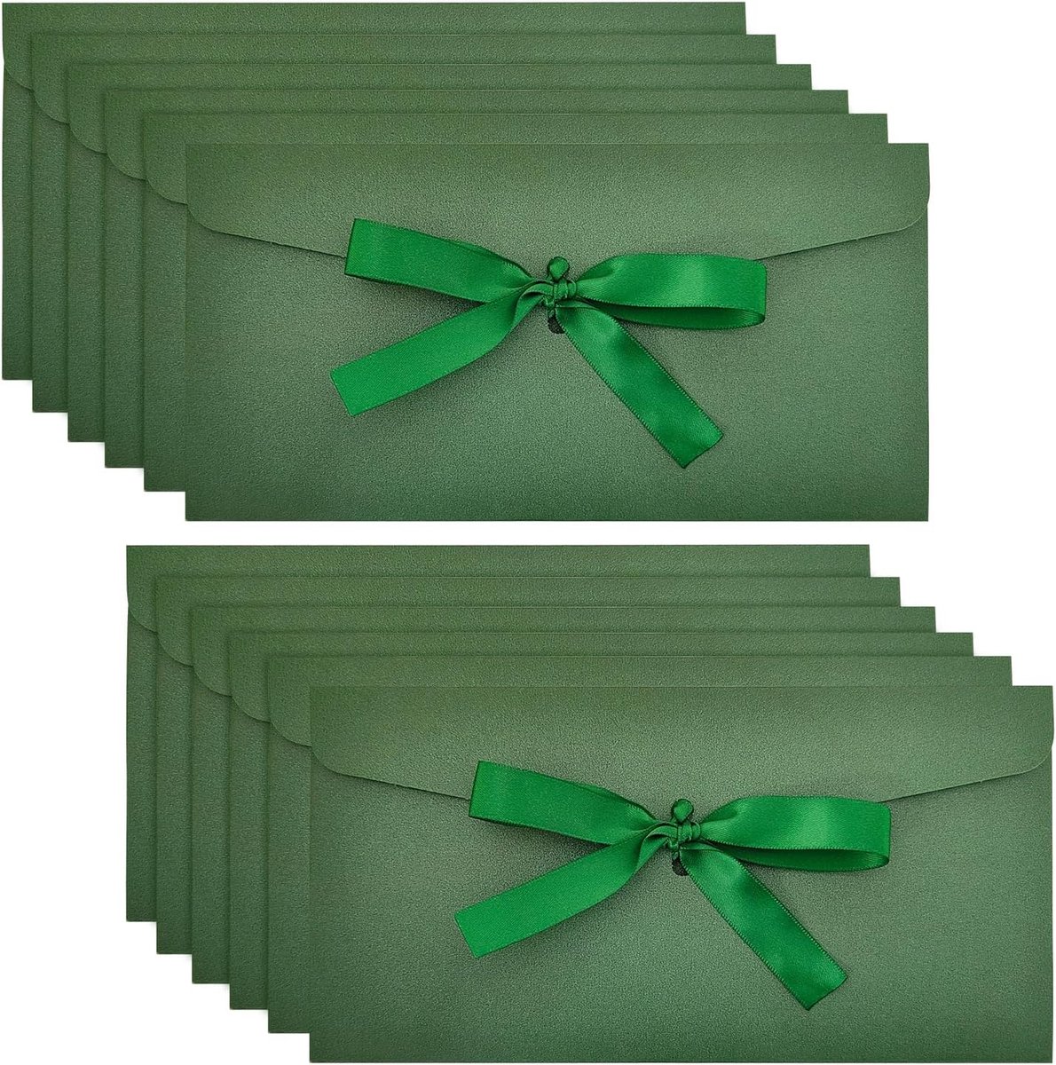 Envelopes voor cash geschenken, 12-pack kraftpapier portemonnees met lint, Parelmoer glanzende uitnodigings enveloppen 22x11cm (Donkergroen)