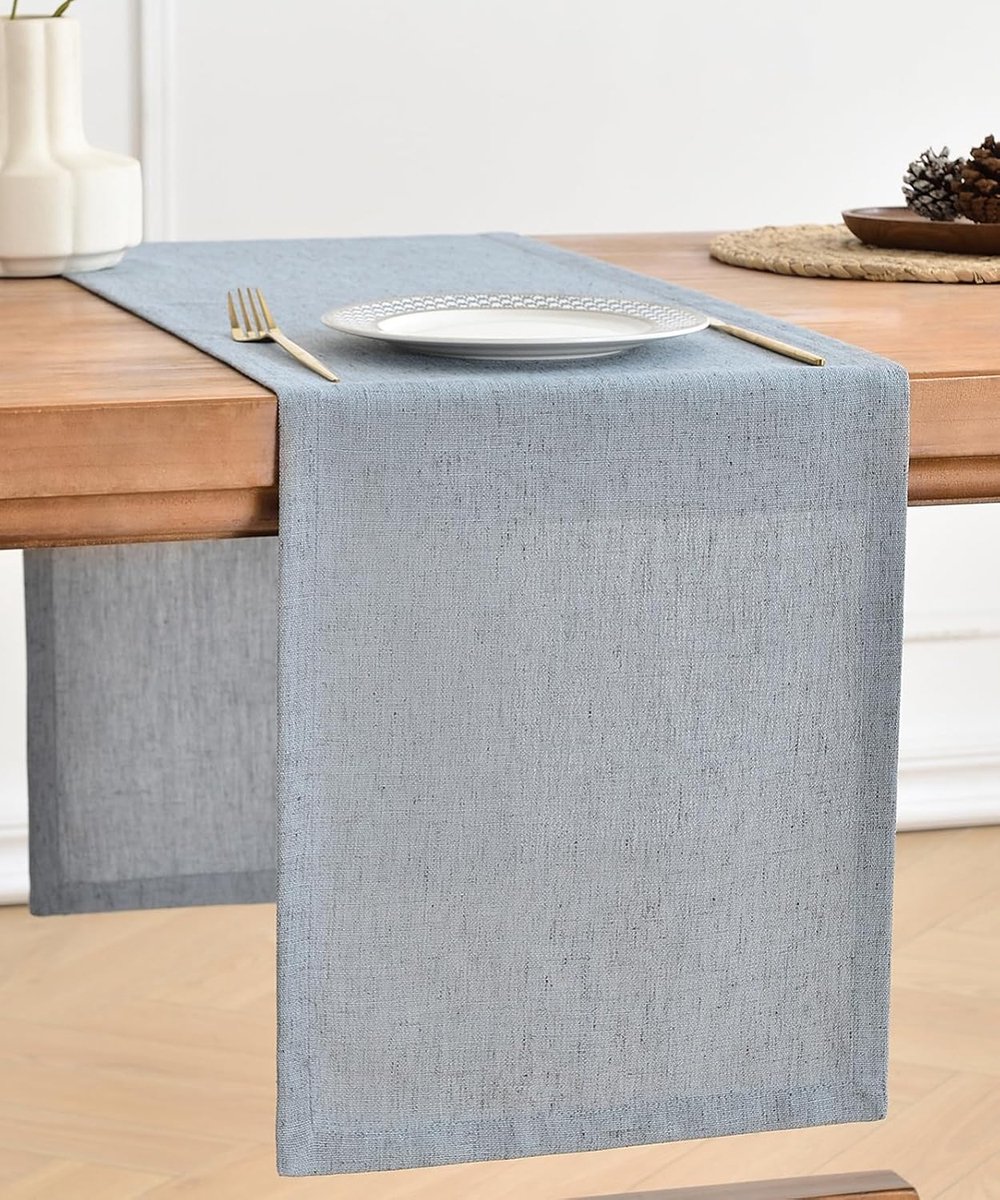 Katoenen Linnen Tafelloper Boerderijstijl Wasbaar | Stofblauwe Chambray, 180 cm, ideaal voor dineren, vakanties, feesten, dagelijks gebruik, eetkamer, keuken en tafeldecoratie