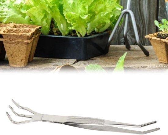 2-in-1 bonsai tuingereedschap, 21cm/8,3 inch wortelhark pincet roestvrij staal wortelhark losmaken grond gereedschap met ergonomische handgreep voor tuinplanten — afbeelding 2