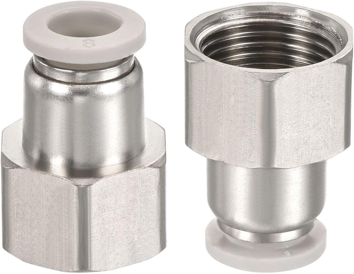 METERXITY 2 stuks 3/8PT vrouwelijke schroefdraadfitting buisschroefverbinding - vernikkeld koper rechte koppeling, drukverbindingsstukken, toepassing pneumatische systemen (0,31 inch, zilver)