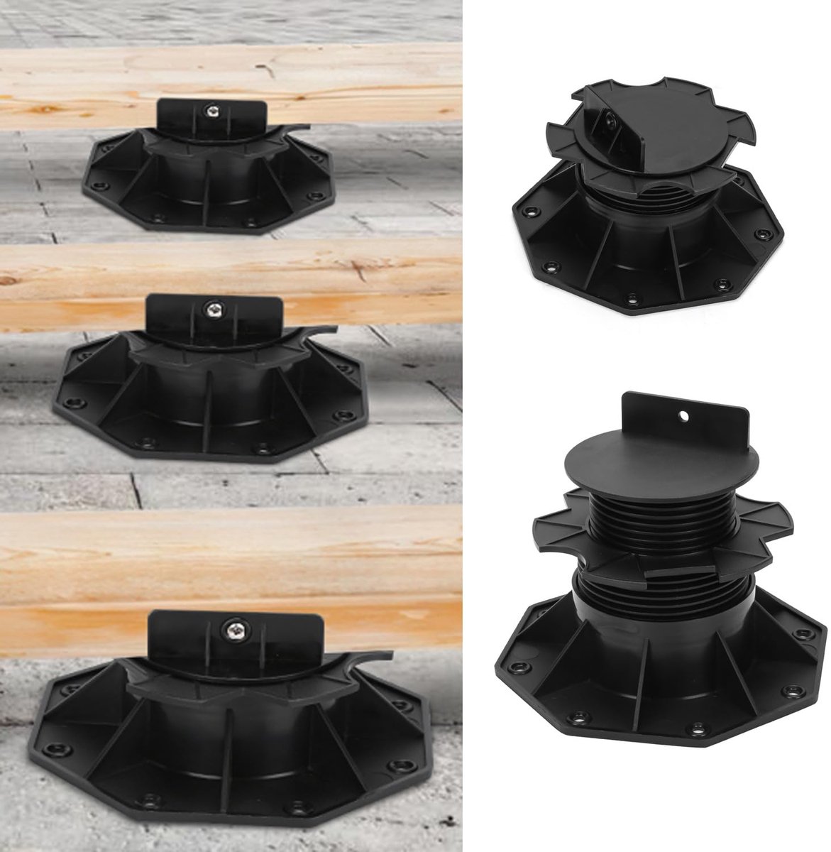 10 stuks stellagers, in hoogte verstelbaar, stelvoet 60-140 mm, plaatlagers, stellagers voor terrasplanken, onderconstructie hout, WPC en steen, draagvermogen van 1700 kg