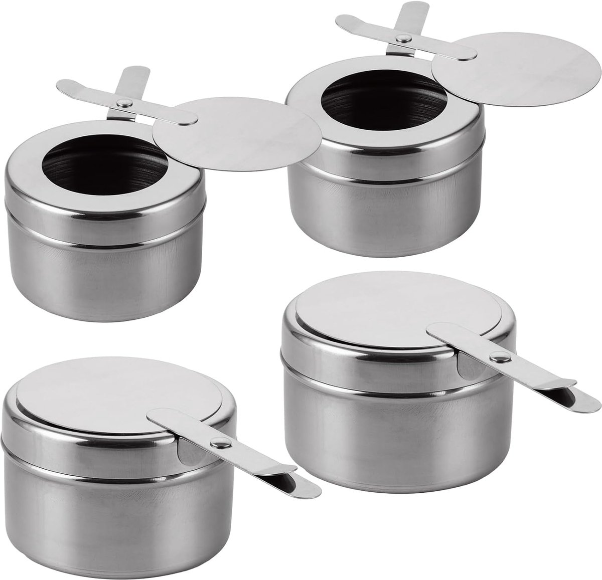 4 Stuks Brandpasta Houder, Chafing Dish Brander 9,1 x 6 cm van 410 Roestvrij Staal, Fondue Brander met Deksel voor Warmhoudbak, Buffetwarmer en Catering