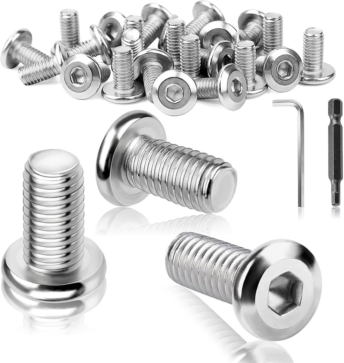 25 stuks M6 schroeven platte kopschroeven M6 x 20 mm roestvrij staal lenskopschroeven binnenzeskant volledige schroefdraad met schroevendraaier bit moersleutel machineschroeven voor onderhoud