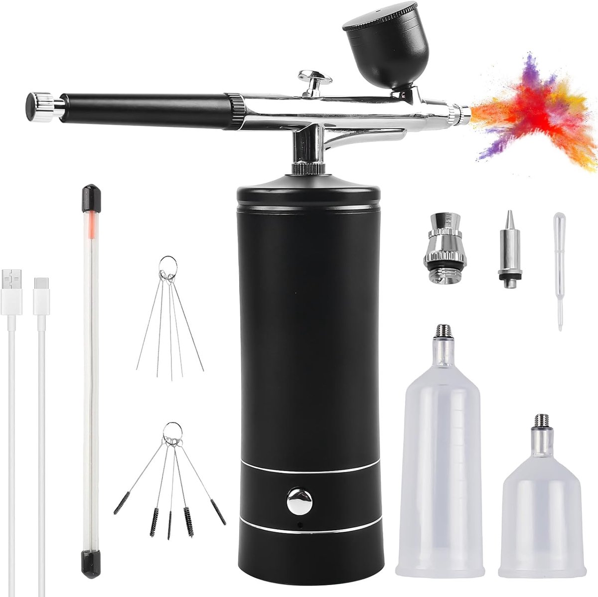 airbrush-set met compressor, draagbare airbrush-compressorset, draadloze mini-handheld dual-action airbrush voor schilderen, tatoeages, nail art