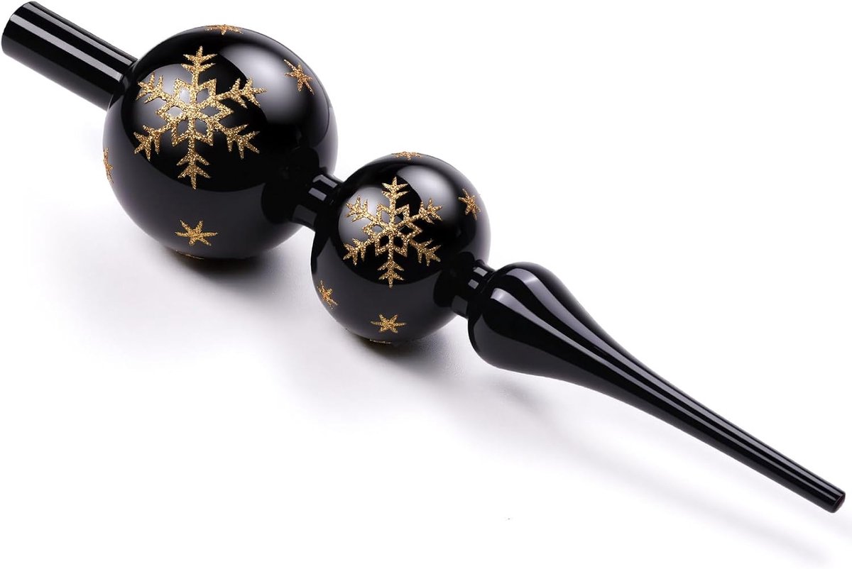 Topper Zwart, Kerstboompiek Glas, 31cm Grote Kerstboomtopper Decoratie, Glanzende Kerstboompieken (Zwart)