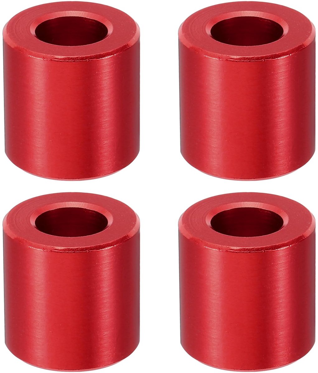 M10 Aluminium Spacer, 4 Stks Metalen Spacers Aluminium 10.5mm ID x 20mm OD x 20mm L Aluminium Spacer Schroef Standoff Ronde voor 2/5 "of M10 Schroefbout, Rood