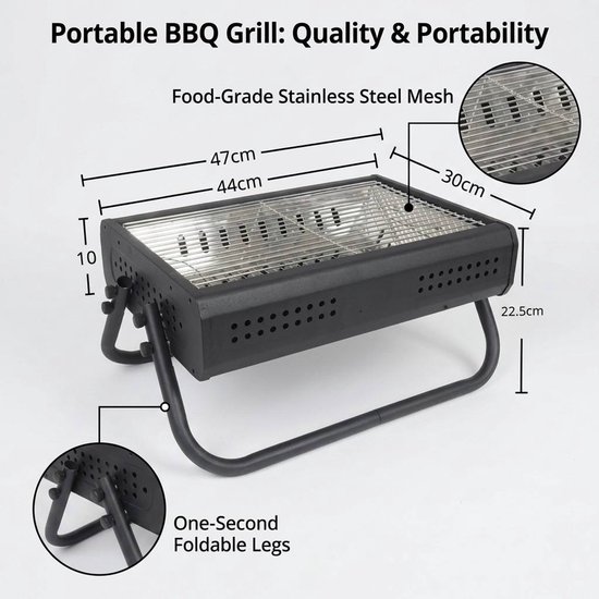 Draagbare Houtskool Barbecue Grill - Opvouwbare BBQ voor Camping, Picknick en Tuin - Compacte Buitenbarbecue voor 3-5 Personen — afbeelding 2