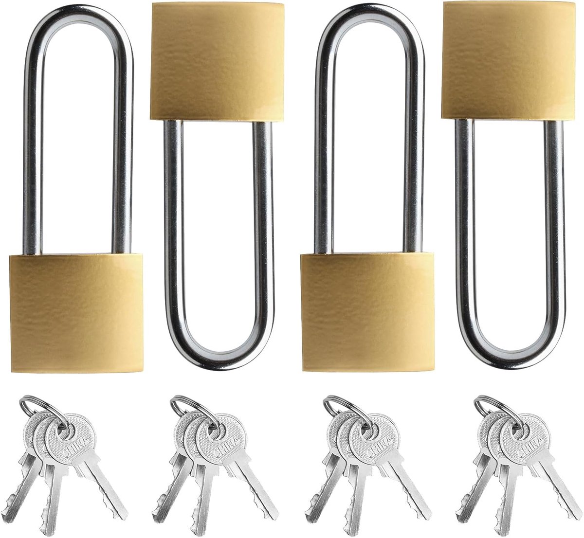 Hangslot 32 mm - weerbestendig met lange beugel - veilig voor kasten en bagage - 4 stuks - SnelShoppen