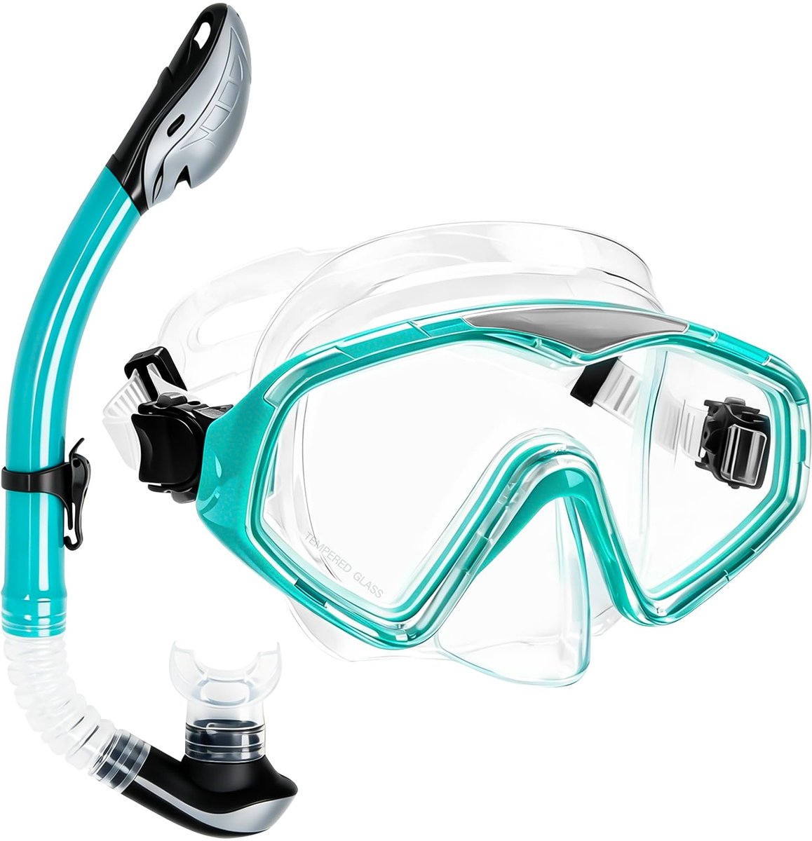 Snorkeluitrusting voor volwassenen, droge snorkelset met 180 graden panorama-groothoekzicht, condensvrij duikmasker, professionele snorkeluitrusting voor vrij ademen, zwemmen en duiken