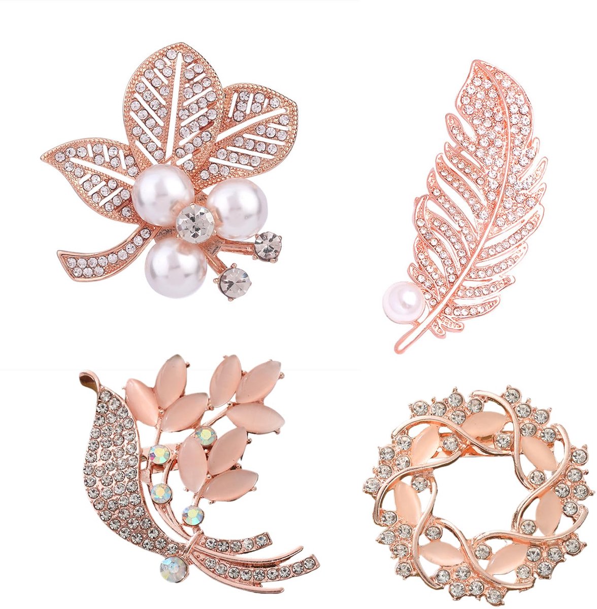Broches met parelboog voor dames, 4 stuks reversspelden, boog invoudige parels, pinbroches, legering, ingelegde kunstmatige broche, sieraden, creatief en nuttig voor vrouwen, roségoud, LO00341,