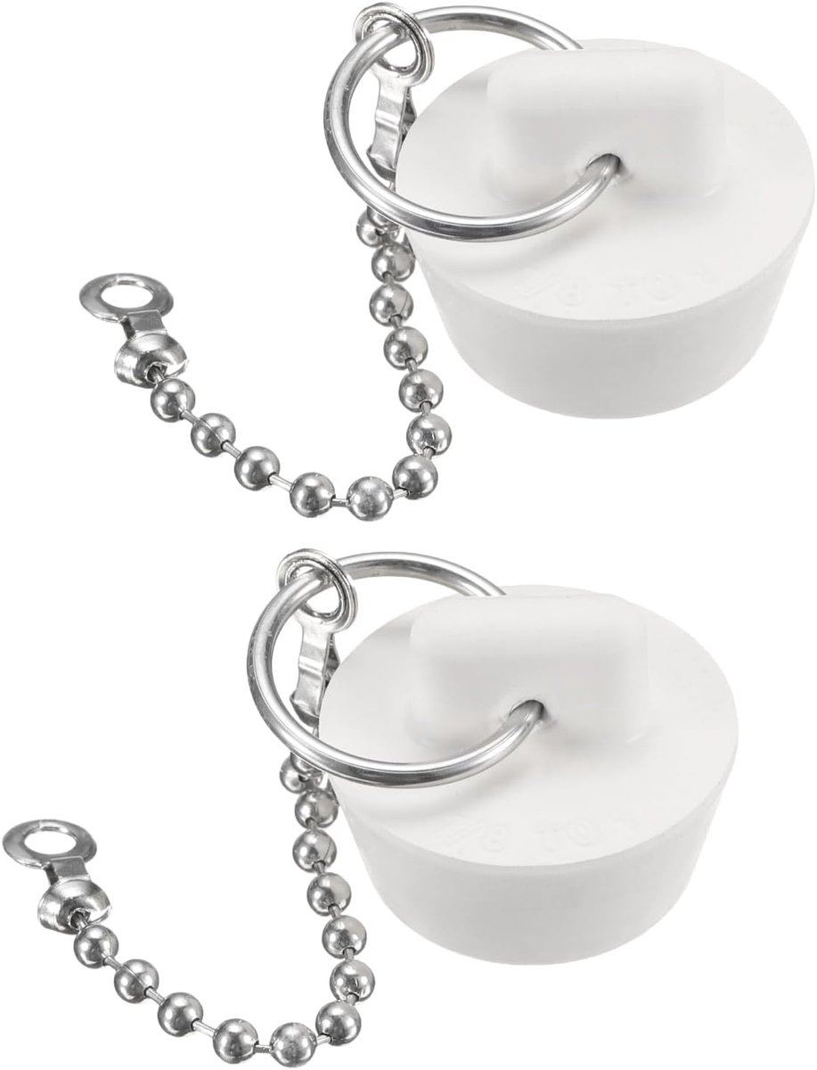 2 stuks rubberen sluitingen met ketting en hanger, badafvoerstop past voor 7/8 inch tot 1 inch, rubberen spoelbakstop voor badkuip, keuken en badkamer, wit