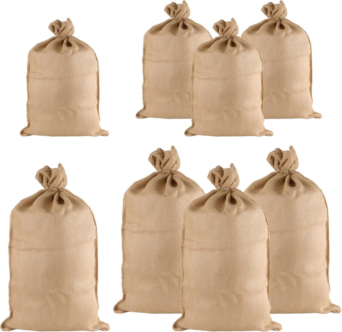 Zakken, groot, set van 8, 4 stuks, 100 x 60 cm + 4 stuks 50 x 74 cm, aardappelzakken van jute met 50 kg draagvermogen, natuurlijk geel, voor tuin, aardappelopslag, zakspringen