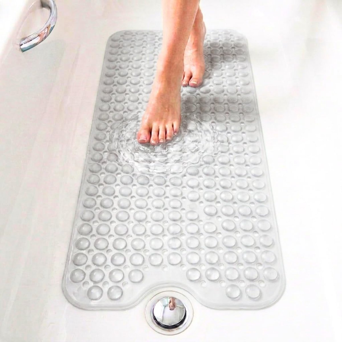 edihome, Antislip badmat, 53 x 53 cm, douchemat, bubbels met zuignap, BPA-vrij, antibacterieel, schimmelbestendig, machinewasbaar, gezinsveiligheid (Transparant, 100x40 cm)