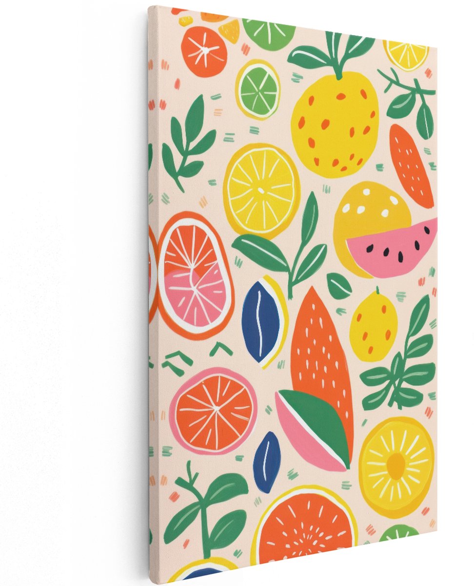 Artaza Canvas Schilderij Fruit - 120x180 cm - Groot - Wanddecoratie Keuken - Muurdecoratie Kleurrijk - Decoratie Ananas Citrus