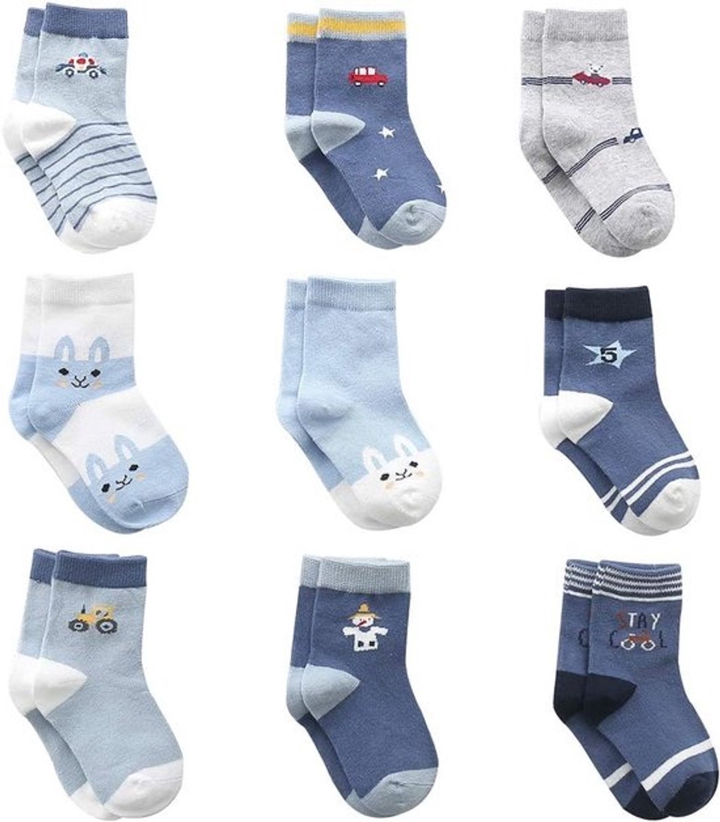 9 Paar Katoenen Sokken voor Baby Jongens - Comfortabel en Stijlvol
