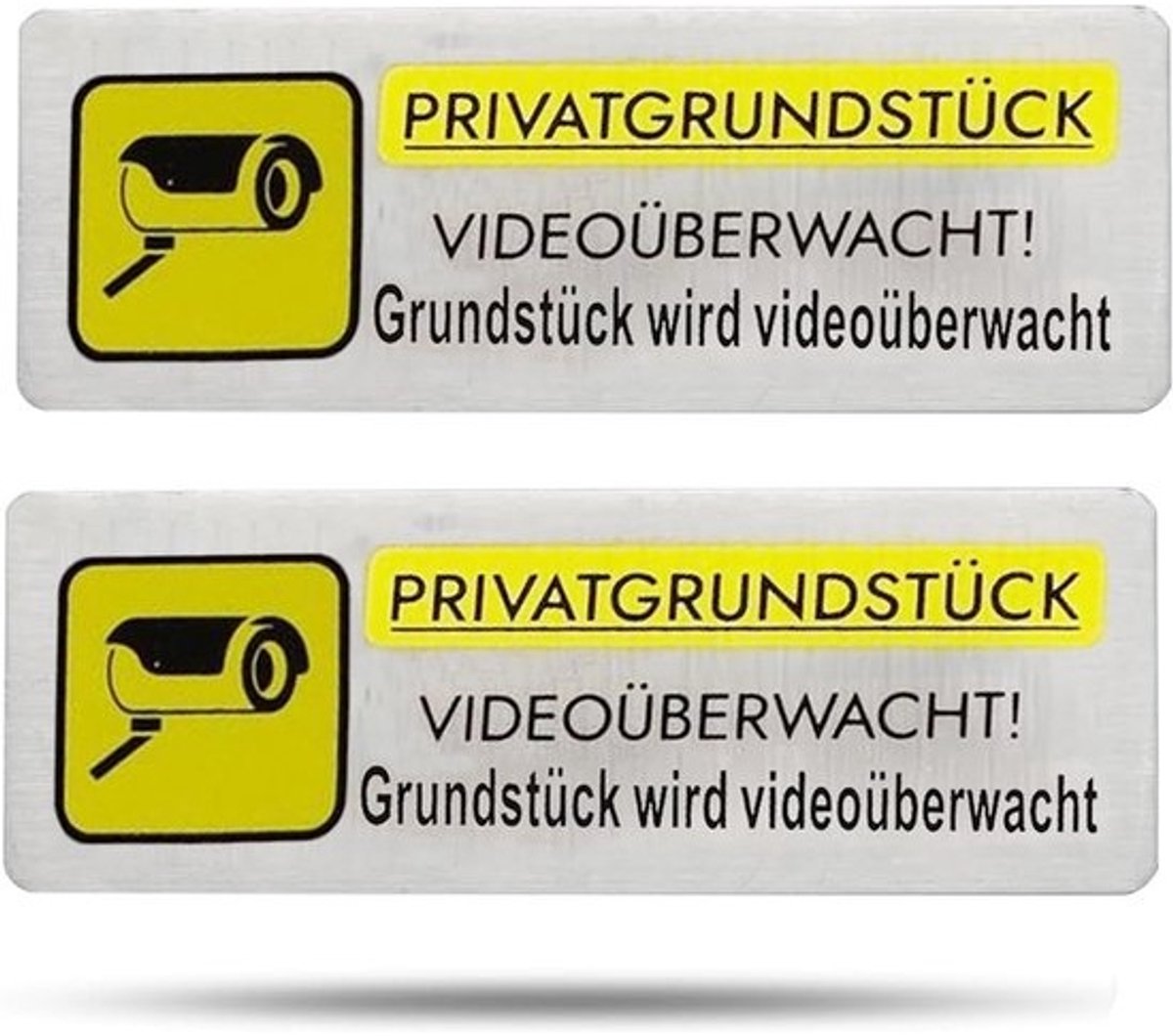 2x Camerabewaking Sticker - Waarschuw voor Opname - Voor Binnen en Buiten - Aluminium Plaat