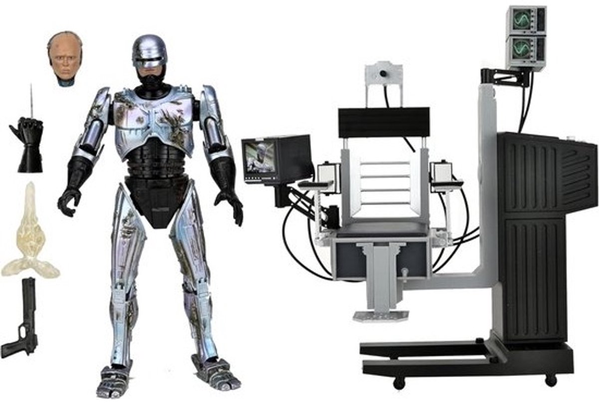 Battle-Damaged RoboCop Ultimate Actionfigur met Stuhl 18 cm, Officiële Filmrekwisieten