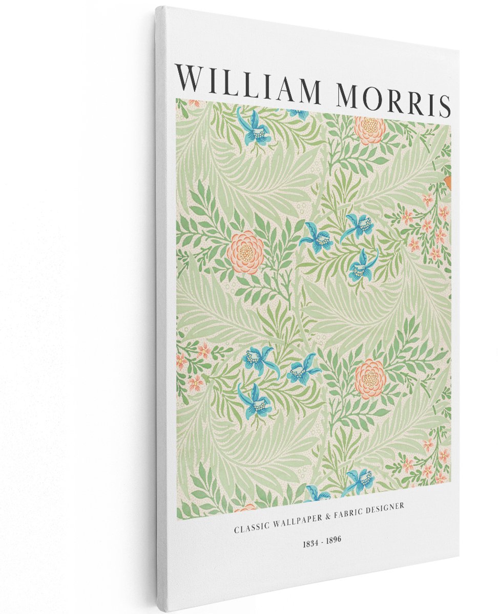 Artaza Canvas Schilderij Bloemen William Morris - 120x180 cm - Groot - Wanddecoratie Vintage - Muurdecoratie Bloemen - Decoratie Klassiek Bloemenbehang