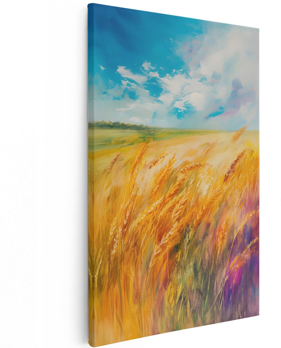Artaza Canvas Schilderij Tarweveld - 120x180 cm - Groot - Wanddecoratie Landschap - Muurdecoratie Natuur - Decoratie Goud Geel