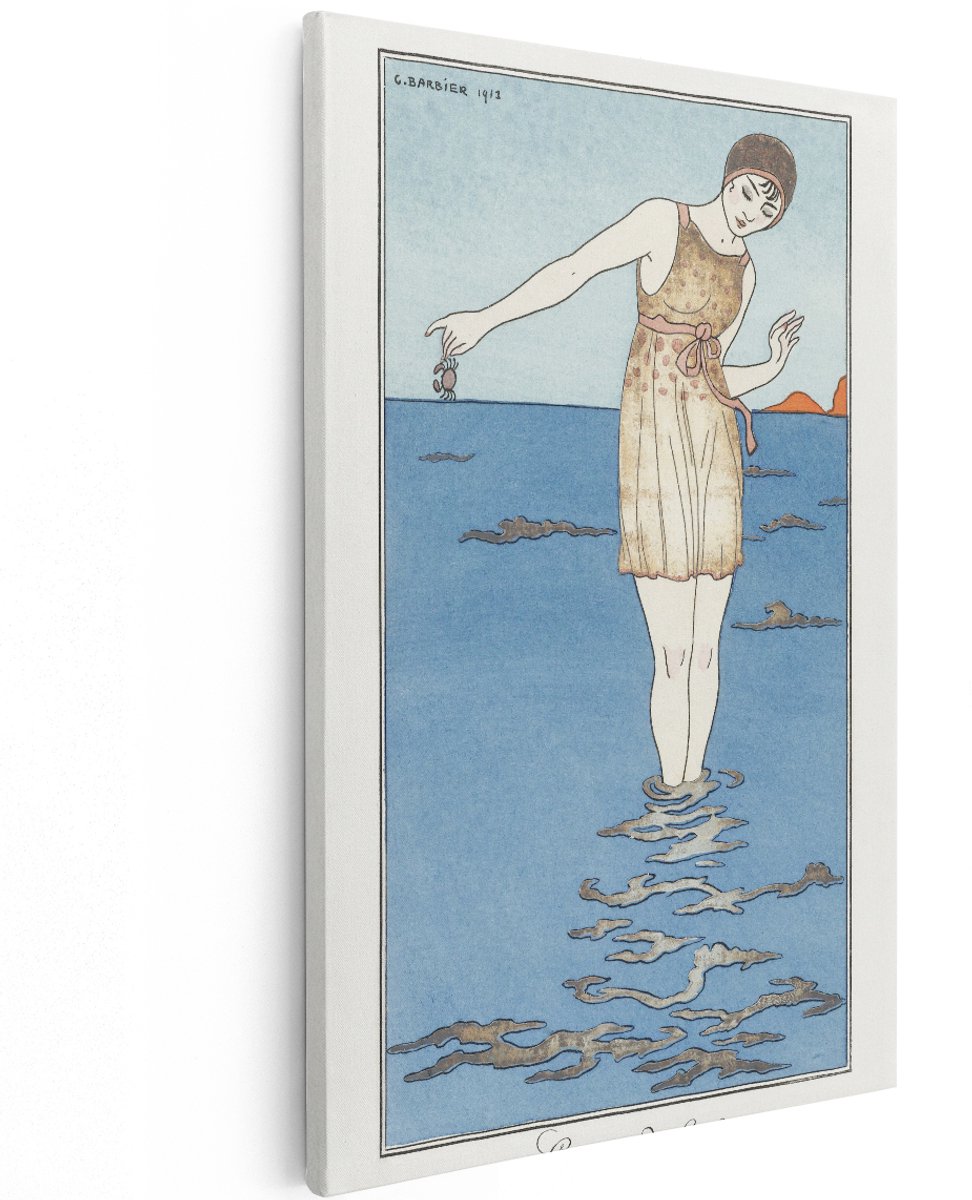 Artaza Canvas Schilderij Vrouw - 120x180 cm - Groot - Wanddecoratie Zee - Muurdecoratie Strand - Vintage Art Deco Schilderijen Op Canvas