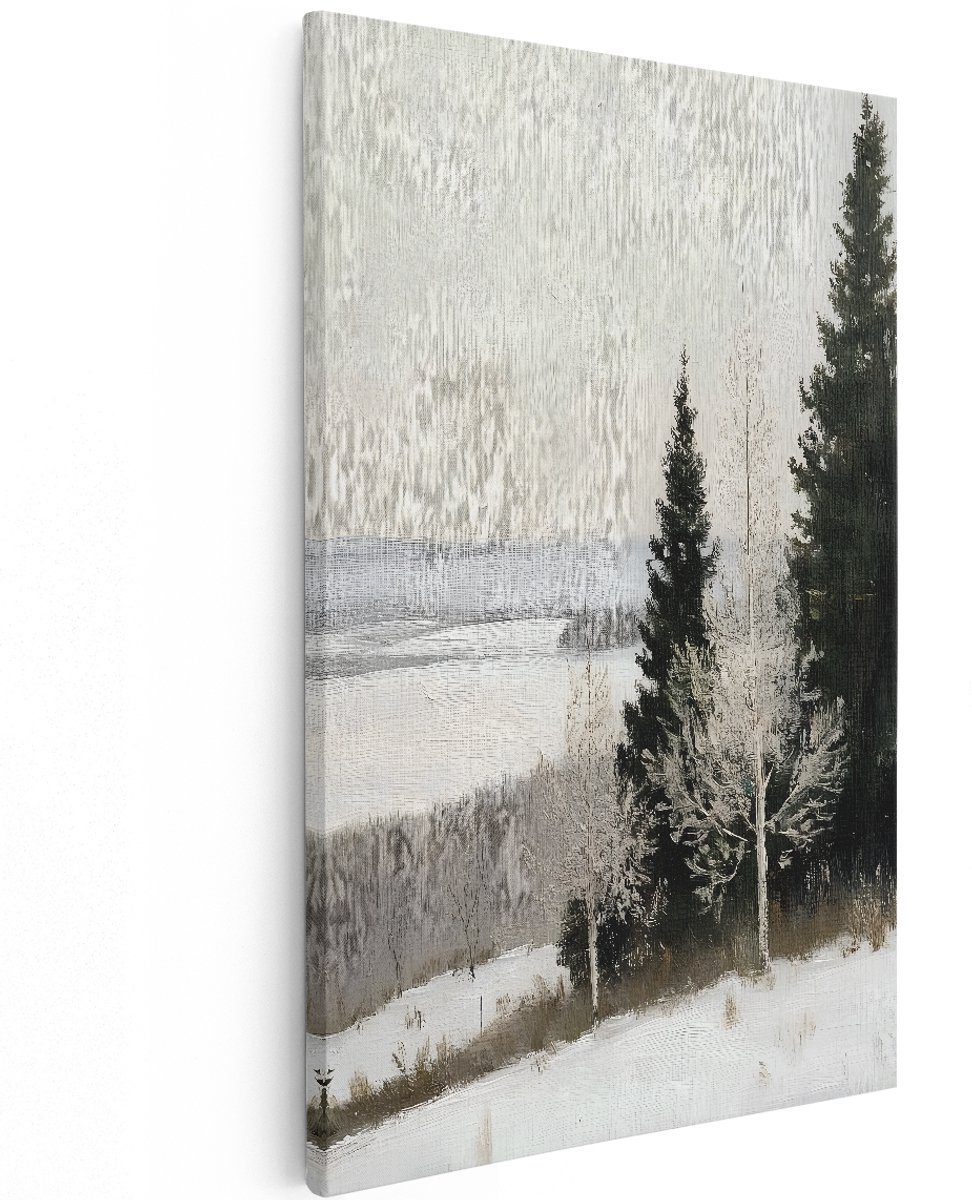 Artaza Canvas Schilderij Winterlandschap - 120x180 cm - Groot - Wanddecoratie Natuur - Muurdecoratie Besneeuwde Bomen - Decoratie Woonkamer - Japandi