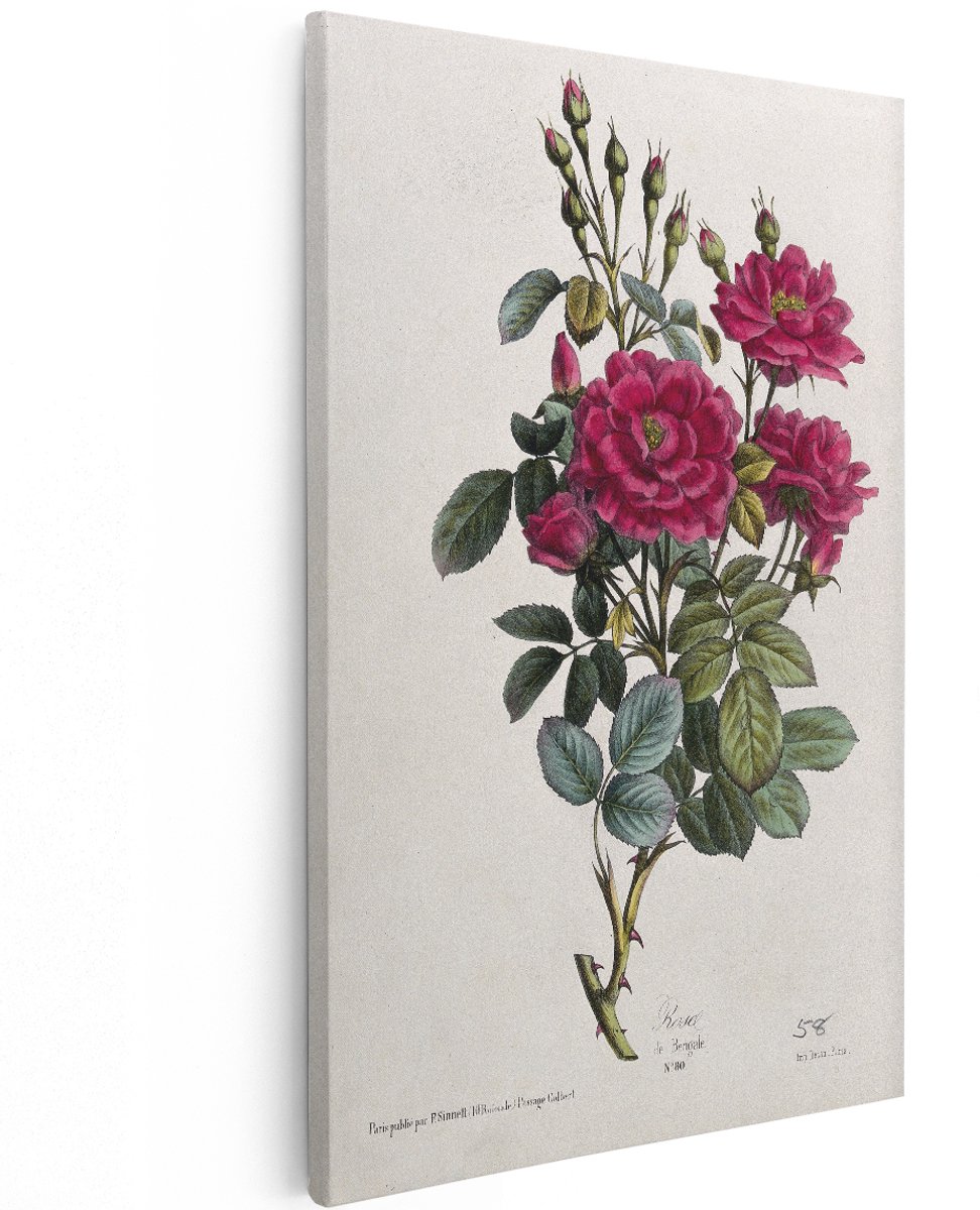 Artaza Canvas Schilderij Bloemen Schilderij - 120x180 cm - Groot - Wanddecoratie Roze Rozen - Muurdecoratie Vintage - Decoratie Woonkamer Brocante