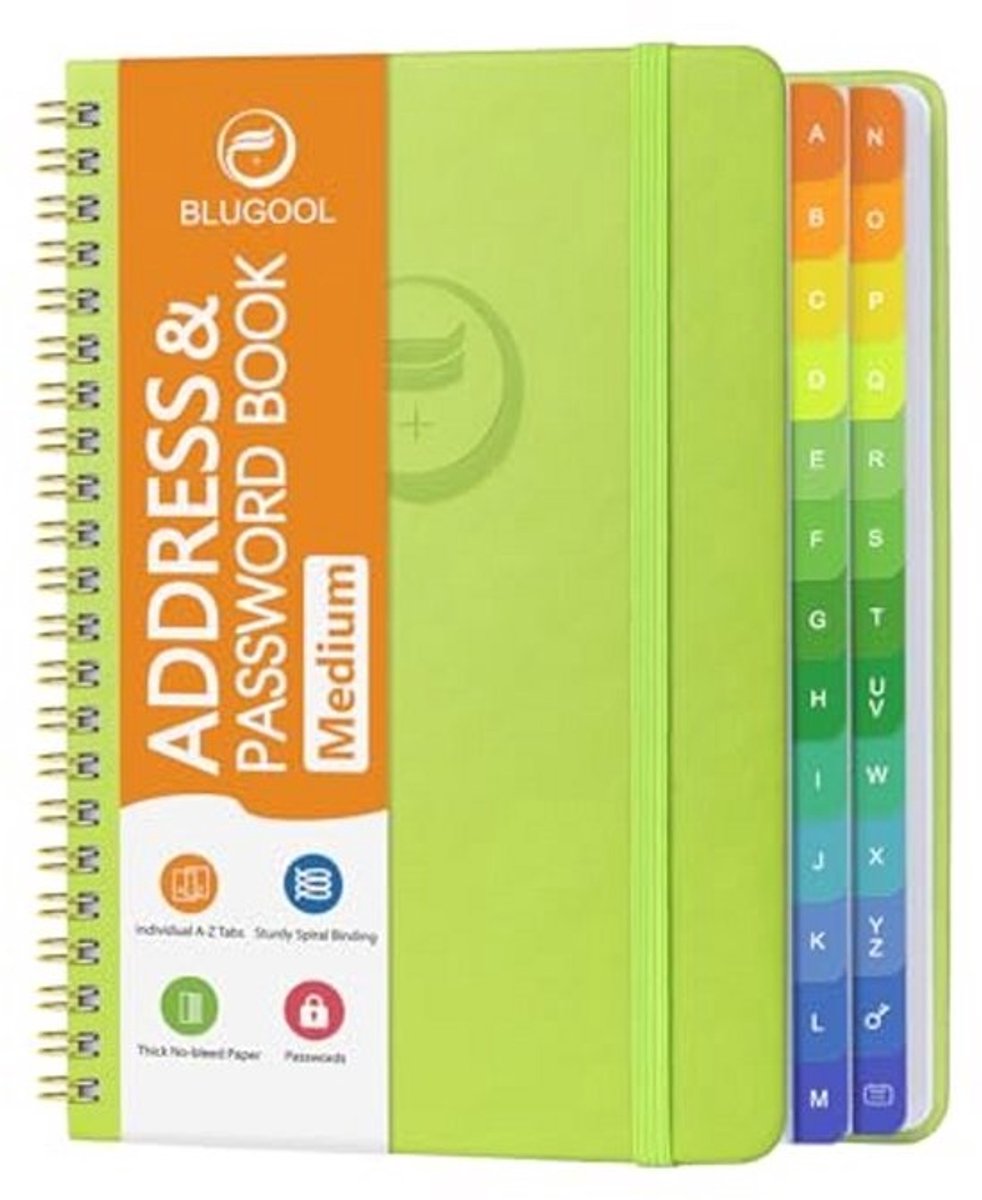 Adresboek met Alfabetische Tabbladen - Hardcover Spiraalgebonden Telefoonboek voor Contacten en Wachtwoorden